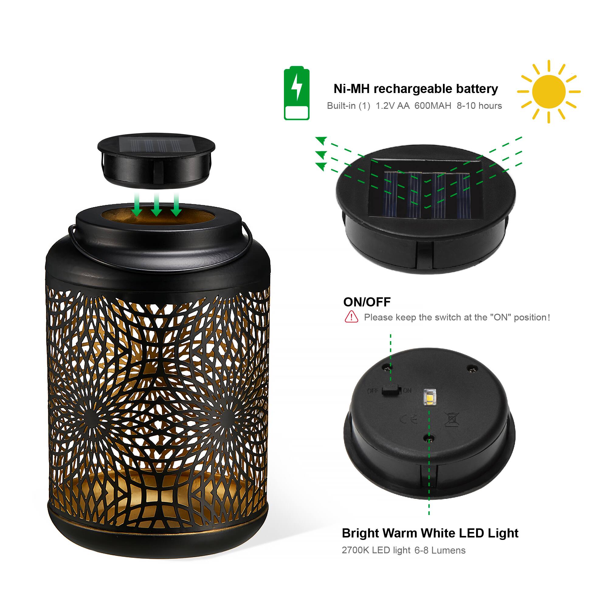 Glitzhome® 9" Cutout Metal Solar Powered Outdoor Hanging Lantern
